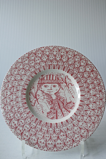 北欧ヴィンテージ/Bjorn Wiinblad（ヴョルン・ウィンブラッド）絵皿/女の子/レッド/SOLDOUT