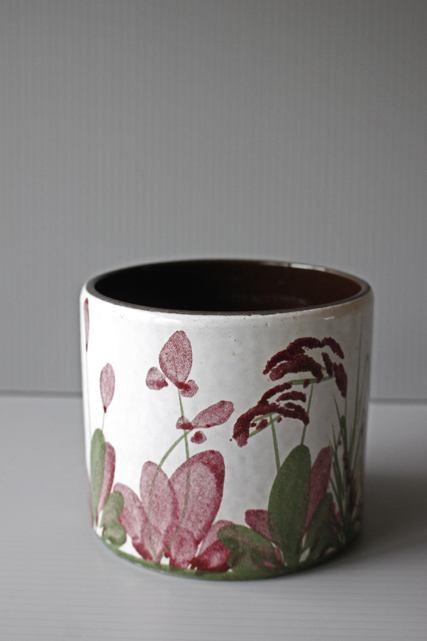 北欧ヴィンテージ/鉢カバー/ハンドペイント/フラワーモチーフ/SOLD OUT