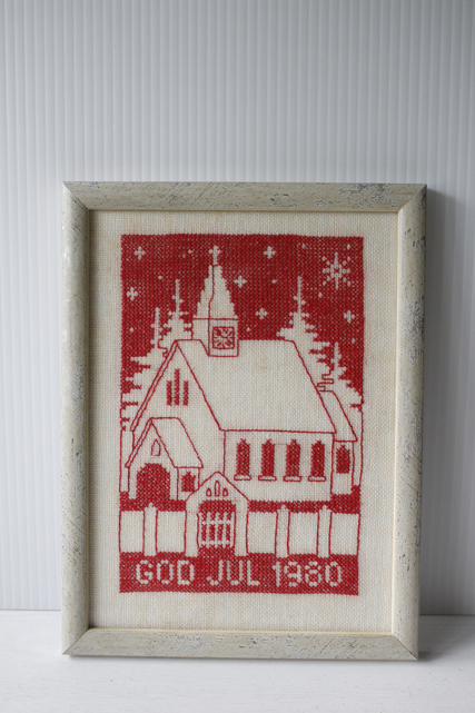 【クリスマス】北欧ヴィンテージ/刺繍のフレーム/聖夜の教会/1980年/SOLD OUT