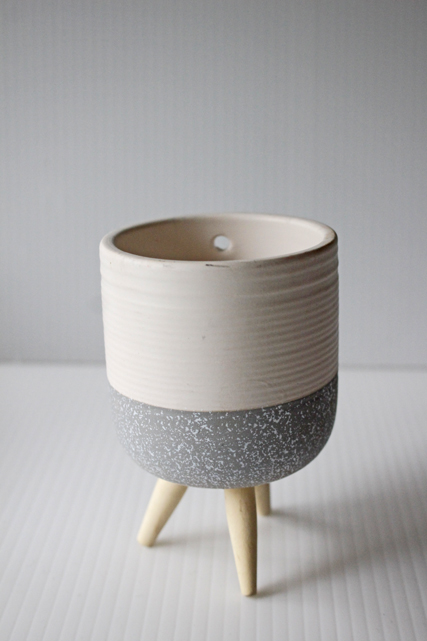 北欧ヴィンテージ/デンマーク/鉢カバー/ホワイト×グレー（陶器×木）/SOLD OUT