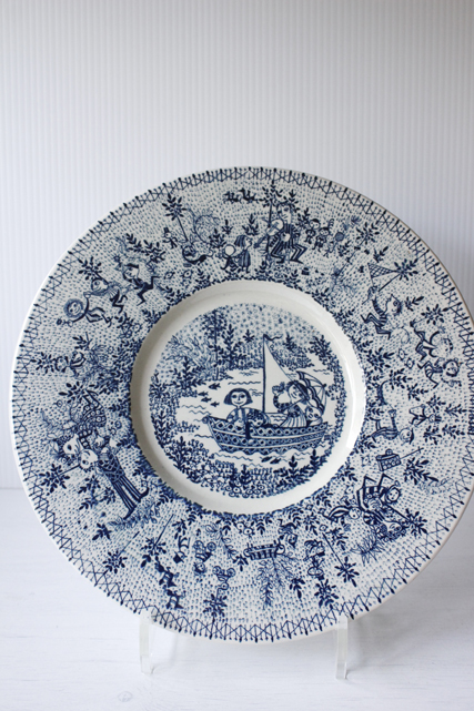 北欧ヴィンテージ/Bjorn Wiinblad/飾り絵皿/楽しげな公園の風景/ブルー/SOLD OUT