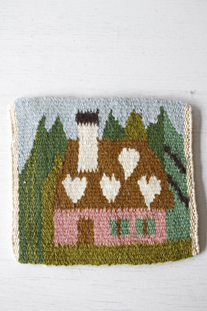 北欧織物/フレミッシュ織/つづれ織り/ピンクのお家