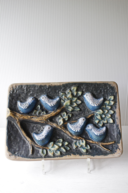 北欧ヴィンテージ/Norrmans Kerami社/陶板の壁掛け/小鳥の戯れ/SOLD OUT