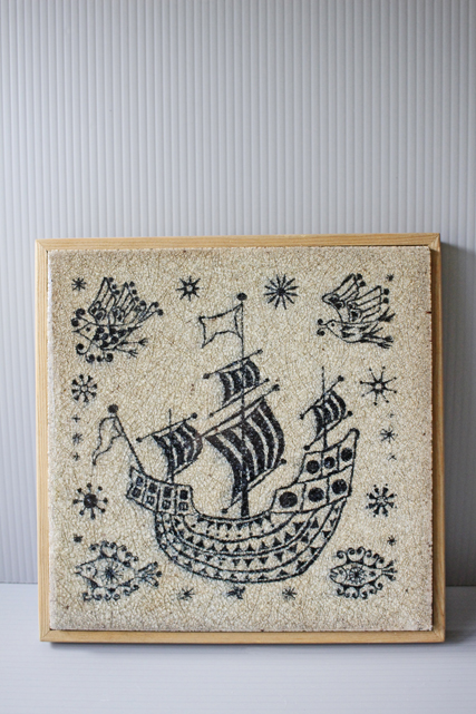 北欧ヴィンテージ/PORSGRUND/陶板の壁掛け/帆船と鳥と魚/SOLD OUT