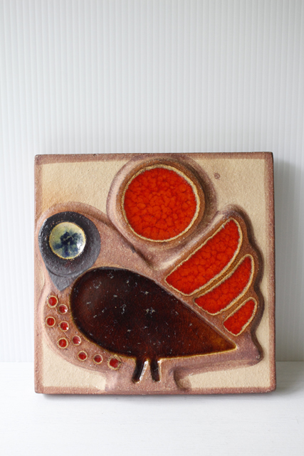 北欧ヴィンテージ/SOHOLM（スーホルム）/陶板の壁掛け/小鳥と赤い実/SOLD OUT