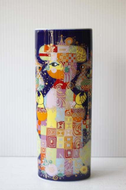 北欧ヴィンテージ/Bjorn Wiinblad/オーバル花瓶/小鳥と戯れる女性