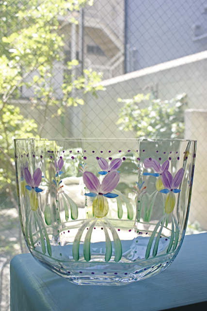 未使用！特大/北欧ヴィンテージ/Orrefors社/脚付きボウル/手描きのお花/SOLD OUT