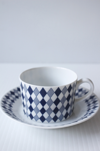 北欧ヴィンテージ/ARABIA（アラビア）/Pajazzo /デミタスカップ＆ソーサー/ネイビー