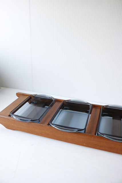大サイズ！北欧ヴィンテージ/デンマーク製/木製トレイ＆ガラス容器/SOLD OUT