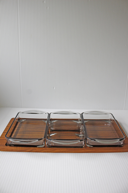 北欧ヴィンテージ/デンマーク製/木製トレイ＆ガラス容器/SOLD OUT