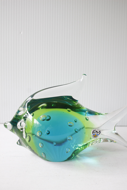 北欧ヴィンテージ/Konstglas社/ ガラスのオブジェ/お魚/グリーン/SOLD OUT