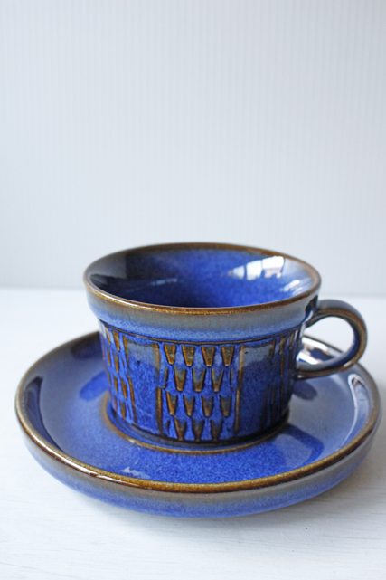 北欧ヴィンテージ/Soholm/カップ＆ソーサー/マリンブルー×ブラウン/No.8
