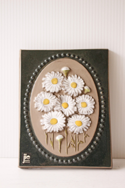 北欧ヴィンテージ/jie gantofta社/陶板の壁掛け/白い色のお花/SOLD OUT