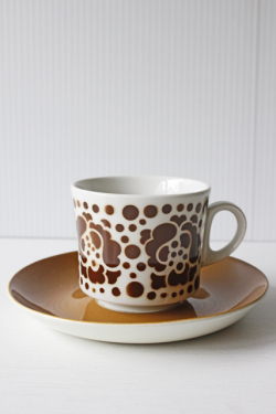 北欧ヴィンテージ/ARABIA/ステンシル/カップ＆ソーサー/お花と水玉