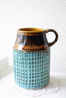 ドイツ製/ヴィンテージ持ち手付花瓶/ターコイズブルー×ブラウン/SOLD OUT