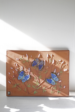 大サイズ！北欧ヴィンテージ/jie gantofta社/陶板の壁掛け/蝶々とお花/SOLD OUT