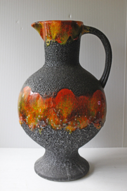 特大！ドイツヴィンテージ/持ち手付花瓶/オレンジの模様