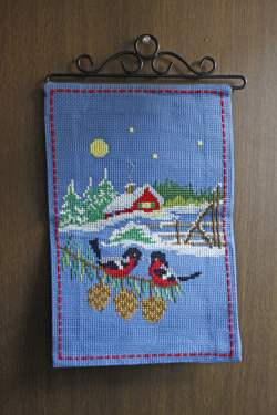 【クリスマス】北欧ヴィンテージ/刺繍の壁掛け/聖夜につがいのウソ/SOLD OUT