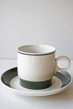 北欧ヴィンテージ/Rorstrand/Taffel/カップ＆ソーサー/ダークグリーン