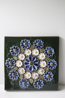 北欧ヴィンテージ/jie gantofta社/陶板の壁掛け/コバルトブルーのお花/SOLD OUT