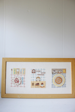 ヴィンテージ手刺繍/フレーム壁掛け/男の子とスイーツ