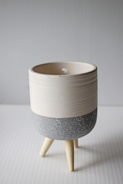 北欧ヴィンテージ/デンマーク/鉢カバー/ホワイト×グレー（陶器×木）/SOLD OUT