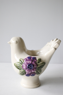 北欧ヴィンテージ/Rosa Ljung/キャンドルホルダー/ホワイトカラー×パープルモチーフの鳥/SOLD OUT