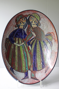 大判！北欧ヴィンテージ/Michael Andersen & Son社/オーバル大皿/2人の少女