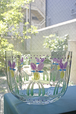 未使用！特大/北欧ヴィンテージ/Orrefors社/脚付きボウル/手描きのお花/SOLD OUT