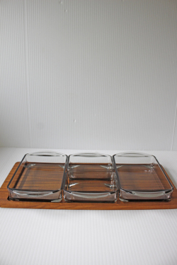 北欧ヴィンテージ/デンマーク製/木製トレイ＆ガラス容器/SOLD OUT