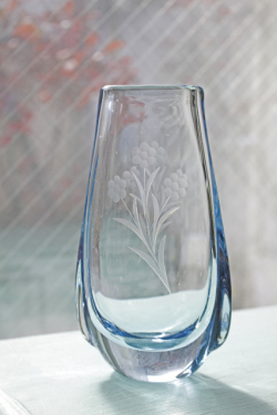 北欧ヴィンテージ/花瓶/アクアブルー/フラワーモチーフ/SOLD OUT