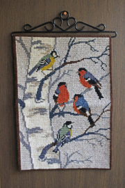 北欧ヴィンテージ/ツヴィスト刺繍の壁掛け/白樺と小鳥/SOLD OUT