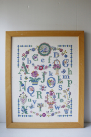 ヴィンテージ手刺繍/フレーム壁掛け/サンプラー/カラフルカラー