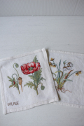 北欧ヴィンテージ/ハンドメイド/手刺繍/フラワーモチーフ/2枚セット/No.4