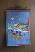 【クリスマス】北欧ヴィンテージ/刺繍の壁掛け/聖夜につがいのウソ/SOLD OUT