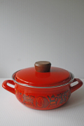 北欧ヴィンテージ/ホーロー鍋/キャセロール/レッド×食材/SOLD OUT