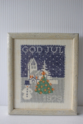 【クリスマス】北欧ヴィンテージ/刺繍のフレーム/スノーマンと教会/1979年