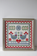 【クリスマス】北欧ヴィンテージ/刺繍のフレーム/小鳥のカップル/SOLD OUT