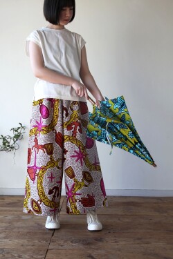 アフリカンプリントのワイドパンツ フリーサイズ 丈90cm