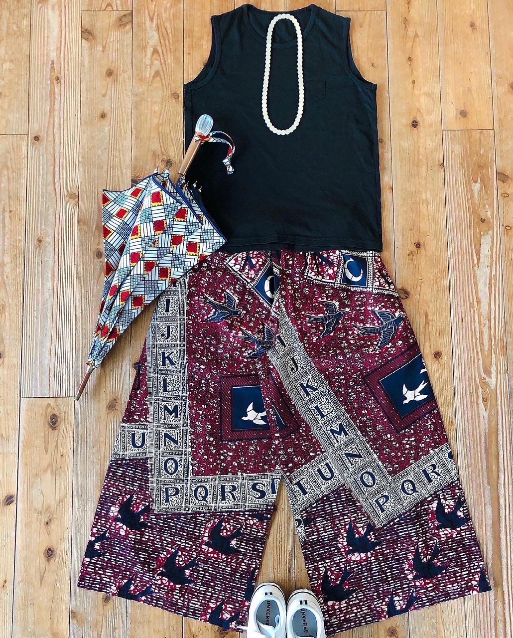 アフリカンプリントのワイドパンツ フリーサイズ 丈90cm
