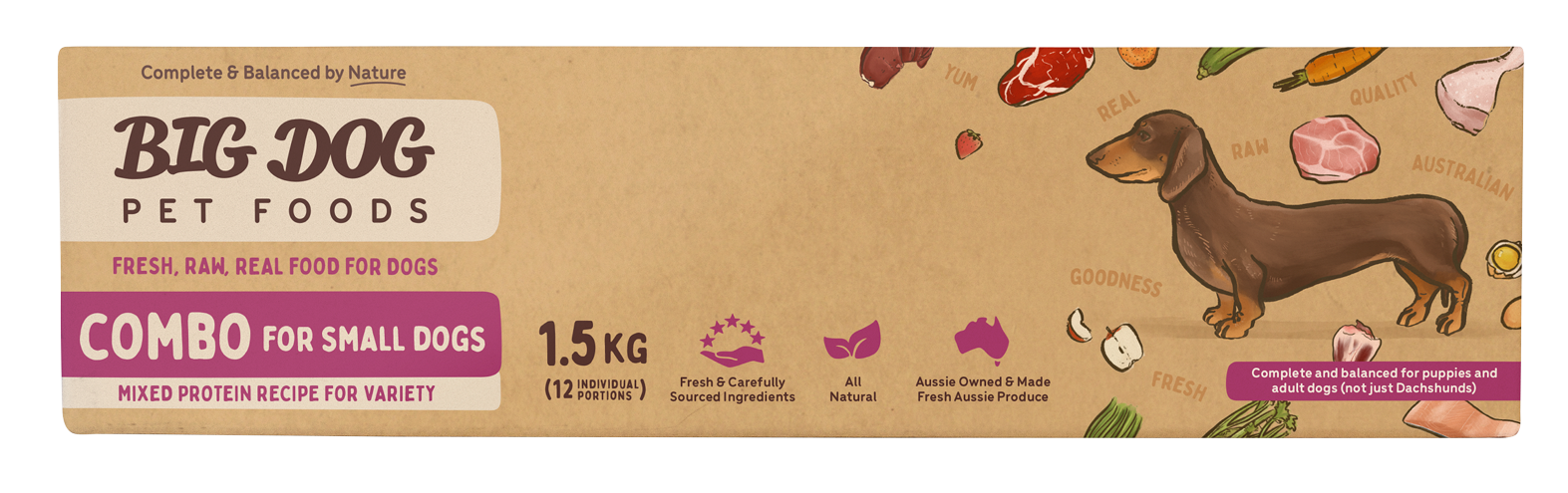 ビッグドッグ・冷凍生食　小型犬用【コンビネーション】[1.5キロパック]　鳥インフルエンザにより在庫切れ