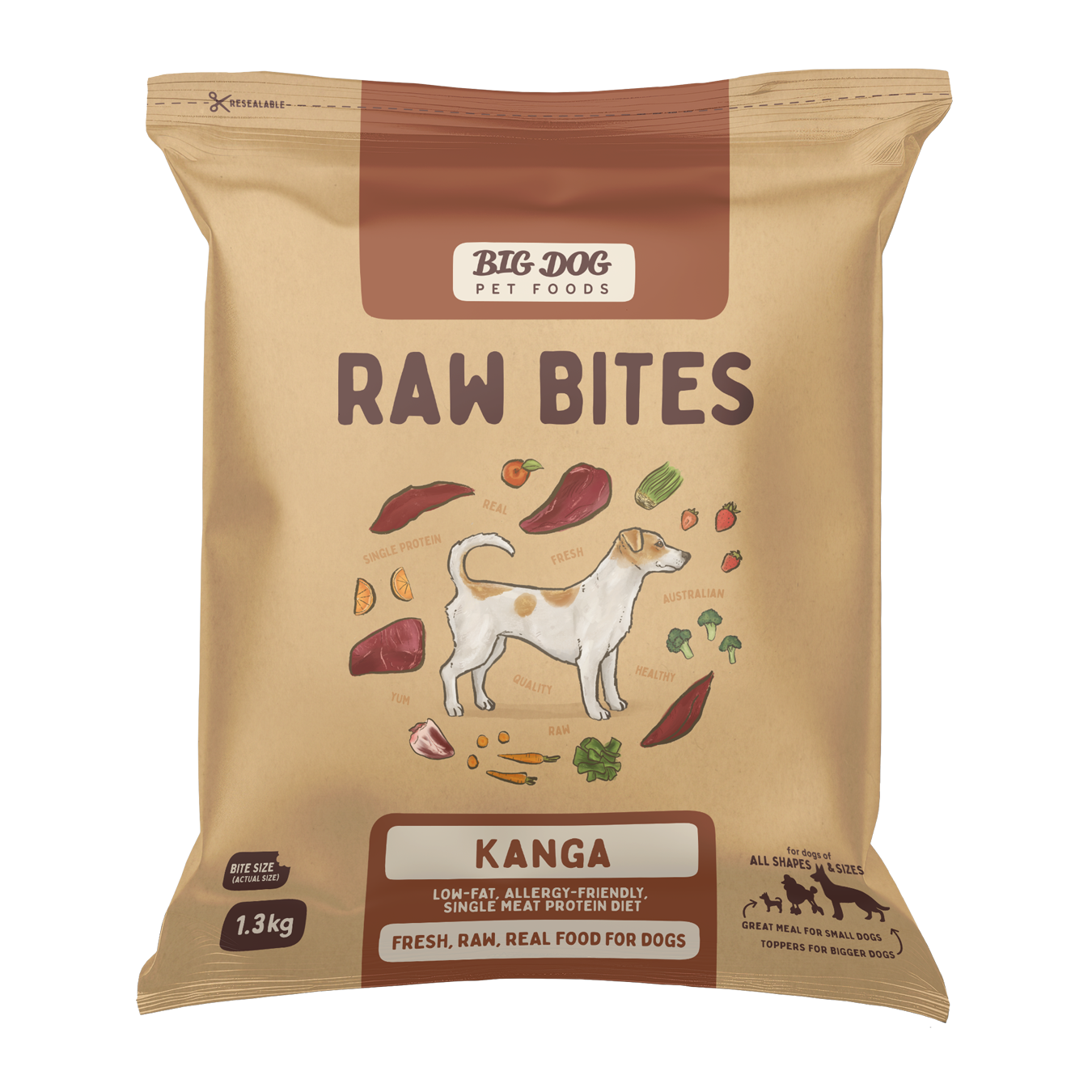 ビッグドッグリトルバイツ　・　小粒冷凍生食【カンガルー】[1.3キロ入り]