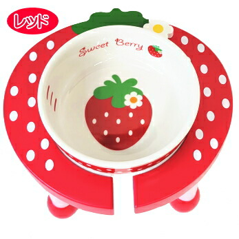 【P9455/9436】犬 猫 食器 いちご＆トロピカルフルーツ 食器＆食器台セット フードボウル  超小型犬 小型犬 陶器 木製 可愛い