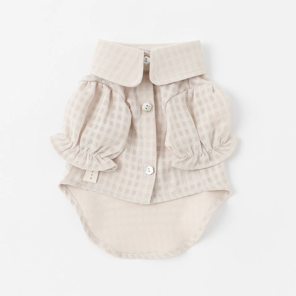 moncheri シアーチェックパフスリーブシャツ