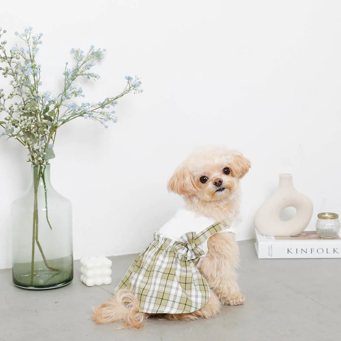 moncheri 冷感チェック柄ドッキングワンピース リボン付き