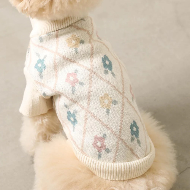 モンシェリ 犬服フラワーチェックジッパーニットアウター moncheri フラワーチェックジッパーニットアウター Pets-first