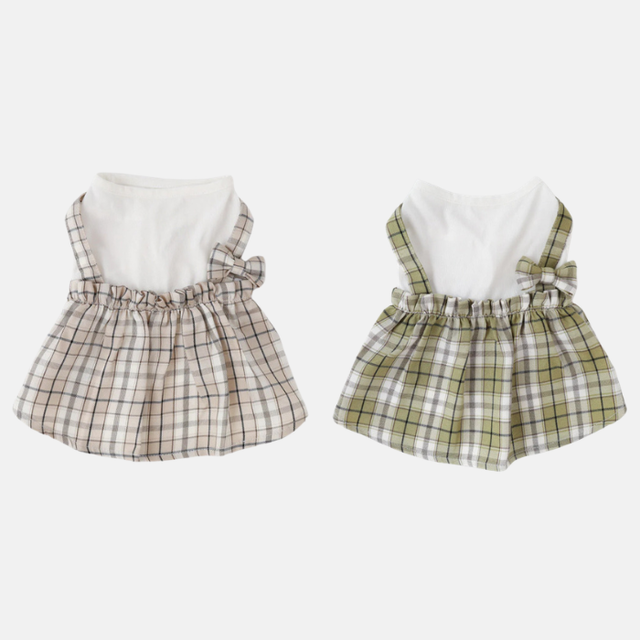 moncheri 冷感チェック柄ドッキングワンピース リボン付き　☆アウトレット