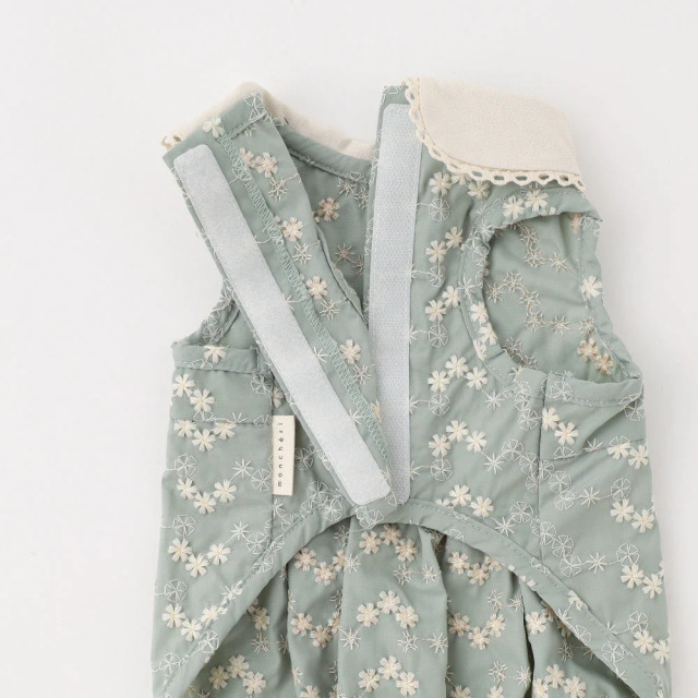 冷感刺繍花柄ピコレースノースリーブトップス