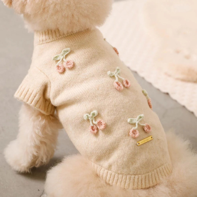 さくらんぼニャンコ先生専用♡AngeCharme♡レースドッキングニット SからL対応 さくらんぼ実る刺繍ニットプルオーバートップス : CAWAII