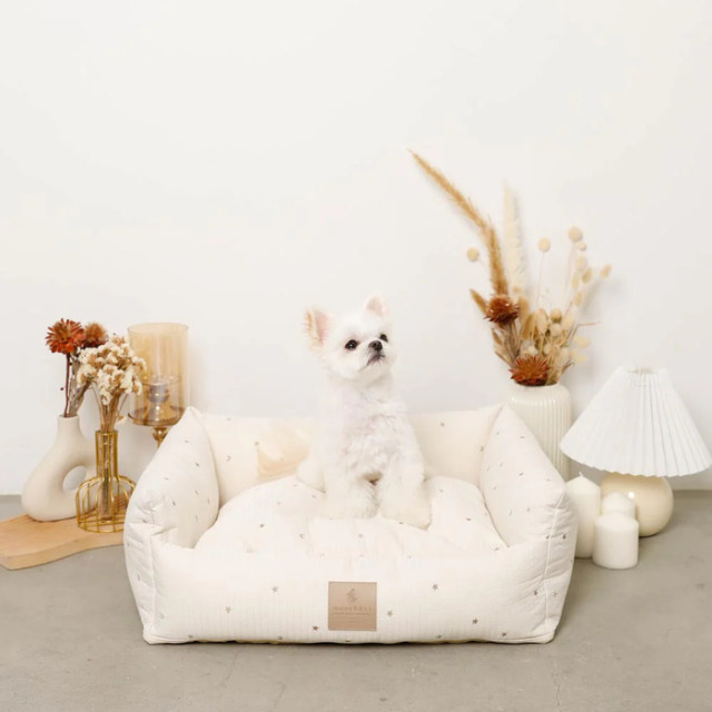 moncheri 撥水お星さまとお月さま柄刺繍キルティングクッションベッド